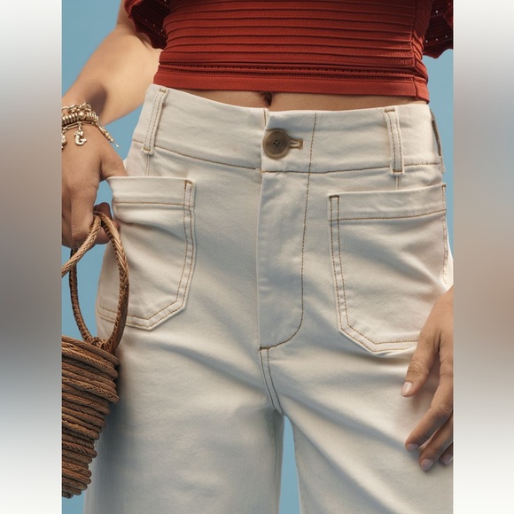 Anthropologie maeve the Colette crop wide leg jeans in latte foam size 27 NWT - Picture 4 of 9